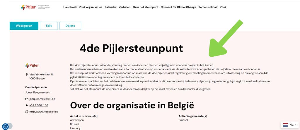 Handleiding organisatiepagina 4de Pijler
