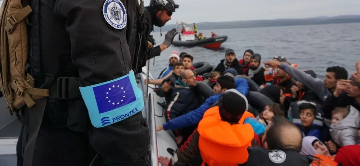 A Portuguese vessel in a Frontex operation in Lesbos Greece