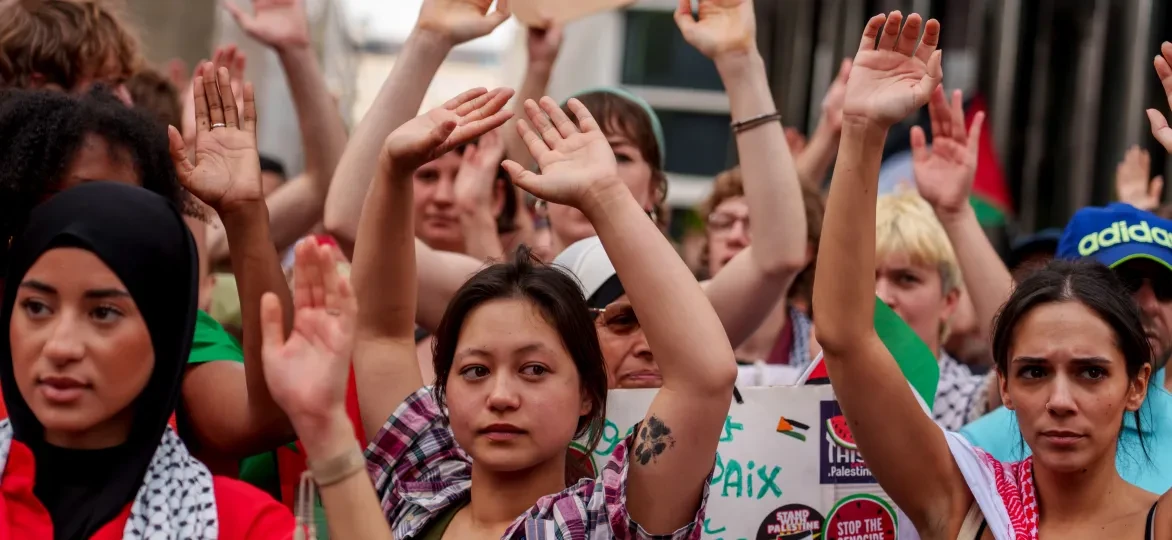 Activistas durante una manifestación palestina