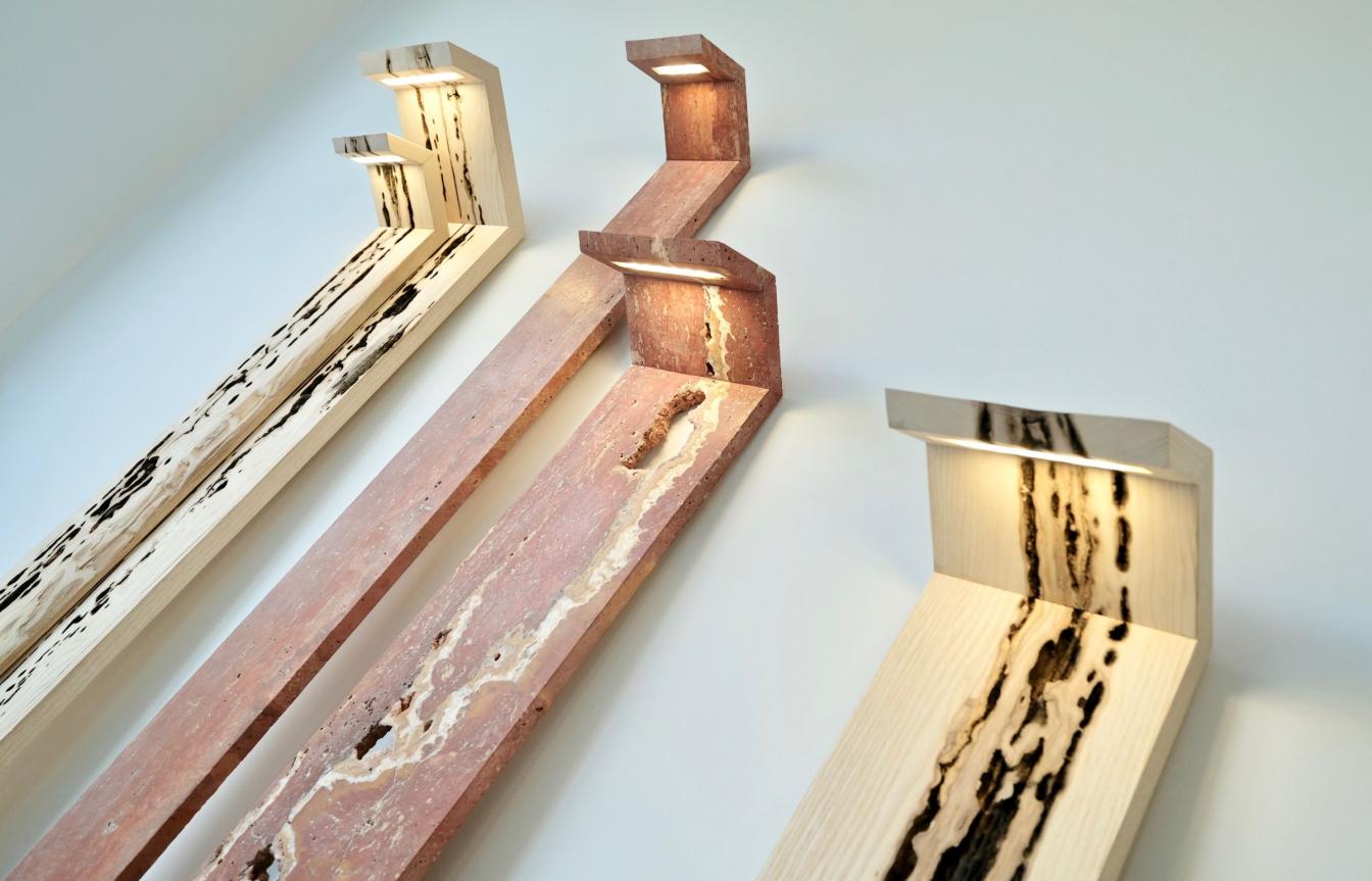 MAAKBAAR ontwerper Filip Jansens ontwikkelde met Lunair een collectie stijlvolle lampen uit afgekeurde hout- en marmerresten