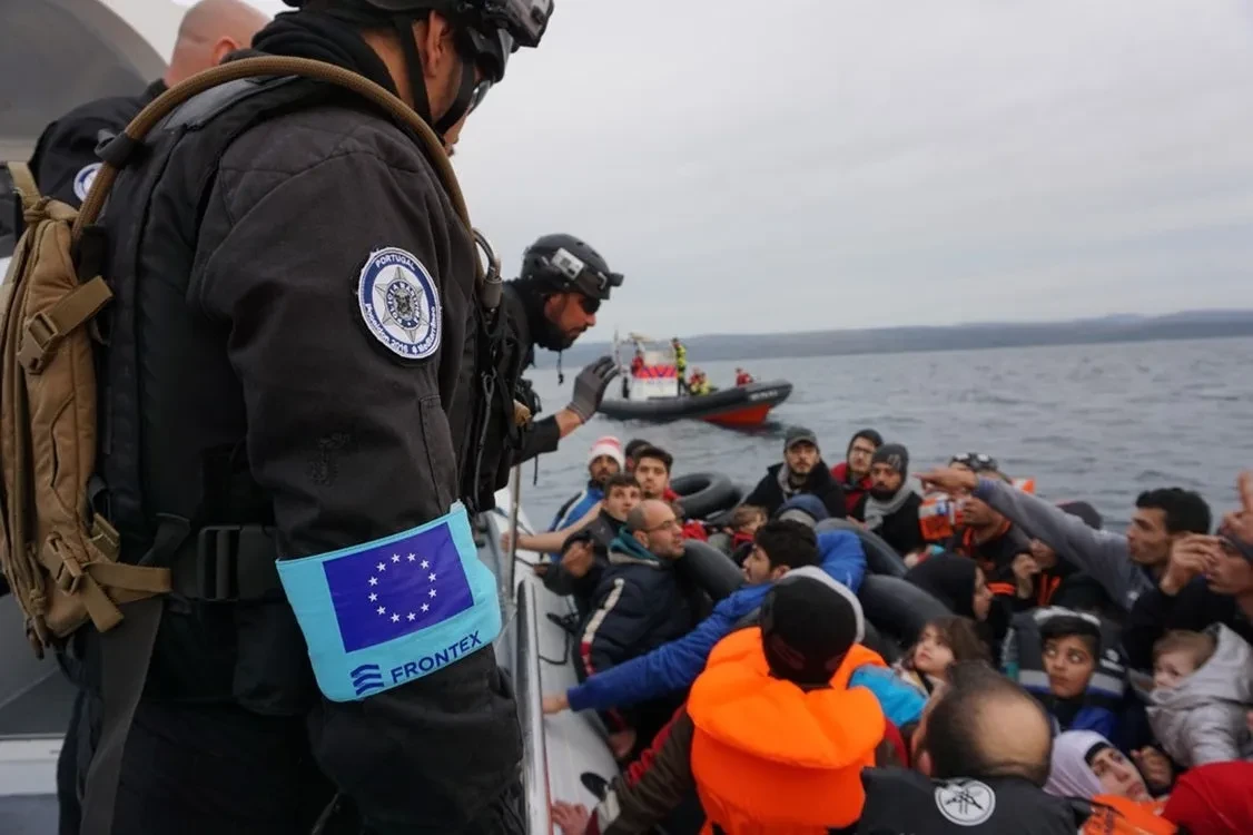 A Portuguese vessel in a Frontex operation in Lesbos Greece