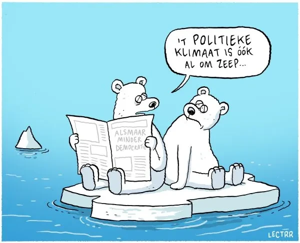 Cartoon Lectrr Shrinking Space - lesmateriaal Klimaatrechtvaardigheid