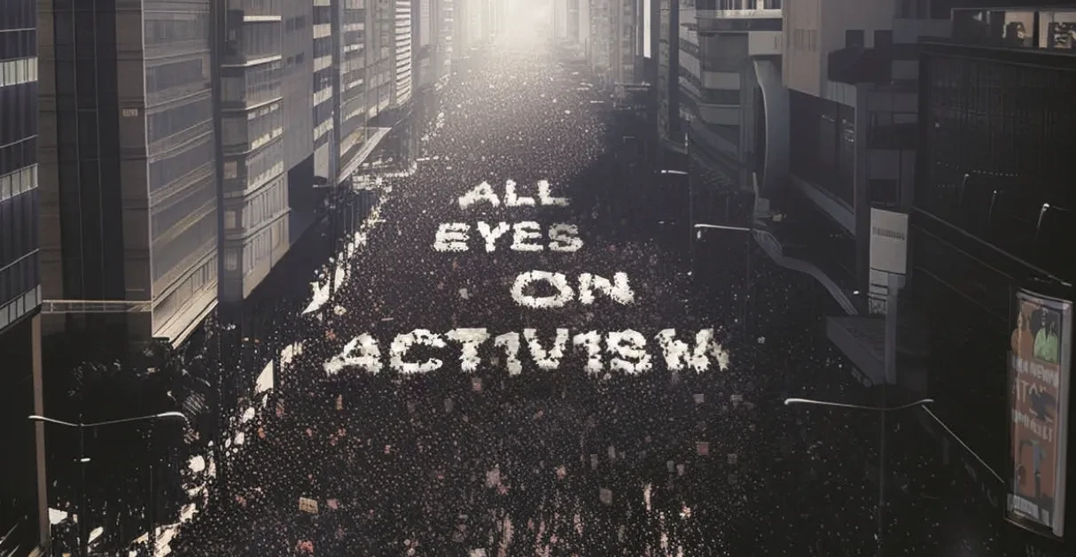 Manifestatie met tekst 'All eyes on Activism'