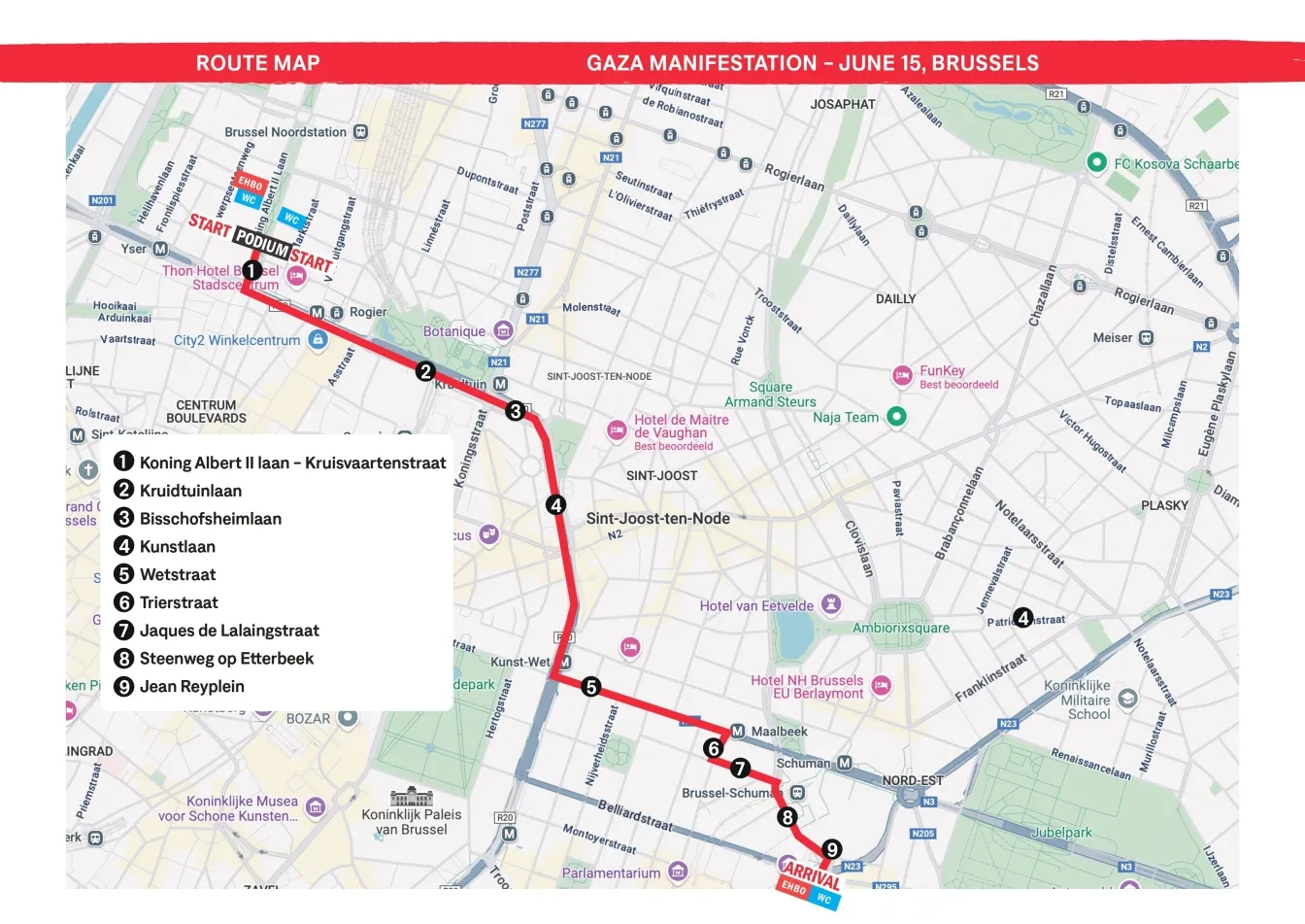 Route mars De Rode Lijn - Noordstation Brussel tot Jean Reyplein