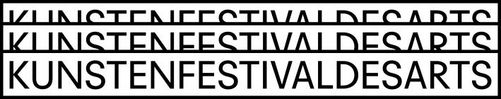 Logo met de naam Kunstenfestivaldesarts 3 maal herhaald = verschillende stemen en meningen die één realiteit maken