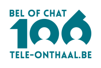 Logo van Tele-Onthaal met nummer 106 in de nul en de zes zie je 2 mensen