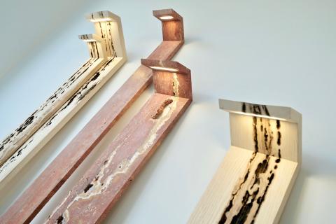 MAAKBAAR ontwerper Filip Jansens ontwikkelde met Lunair een collectie stijlvolle lampen uit afgekeurde hout- en marmerresten