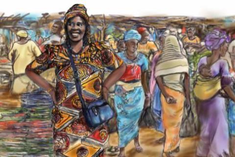 Afrikaanse vrouw op de markt - tekening - Afractie