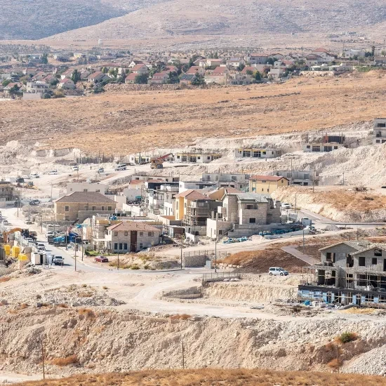 New houses being constructed at the Israeli settlement of Eldad, south of Bethlehem in the West Bank. Settlements are illegal under international law.