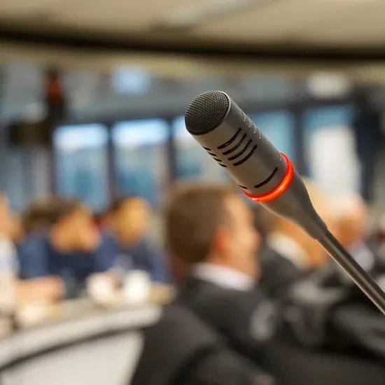 microfoon voorgrond mensen achtergrond