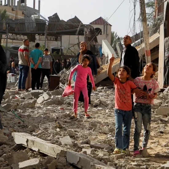 Verwoeste wijk in Gaza - 2024